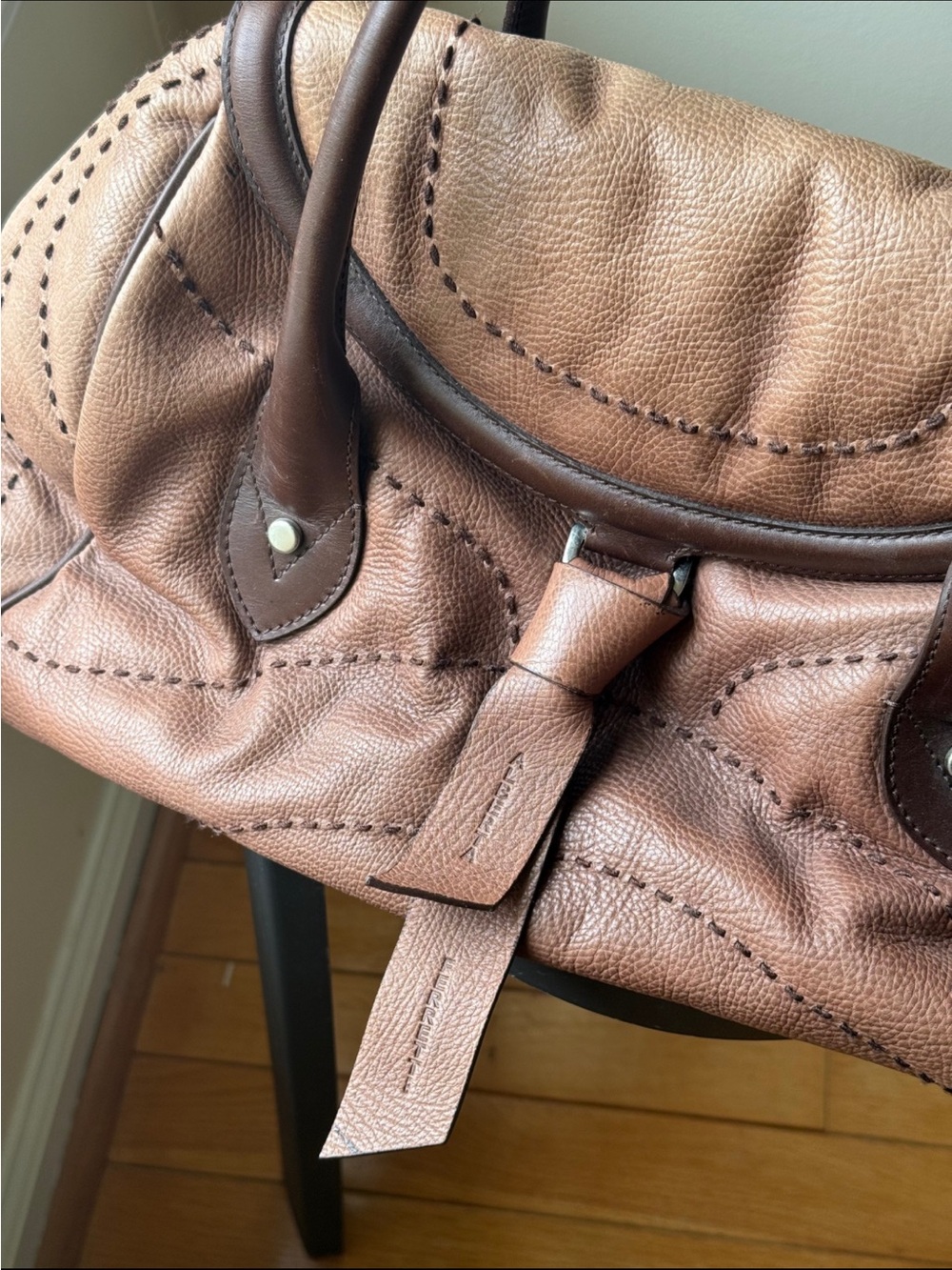 Alberta Ferretti Two-Tone Brown Leather Hobo Bag - Picture 3 of 4